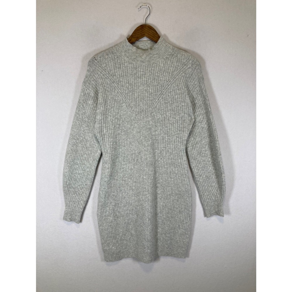 Cozy Shimmer A New Day Women XS Gray Ribbed Mock Neck Metallic Sweater Dress